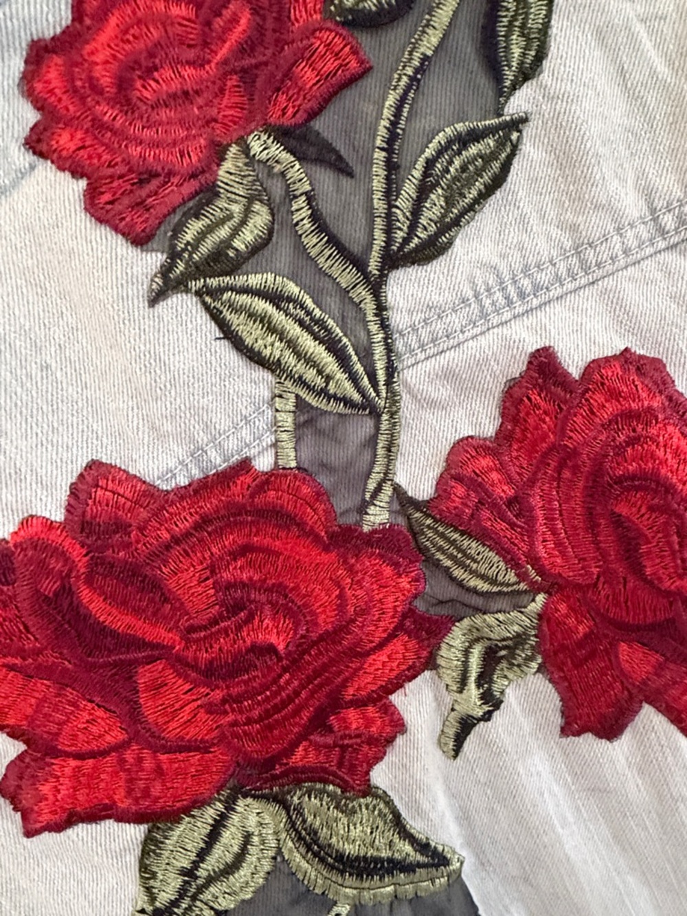 Embroidered Rose Denim Jacket with Floral Panel - Picture 3 of 7
